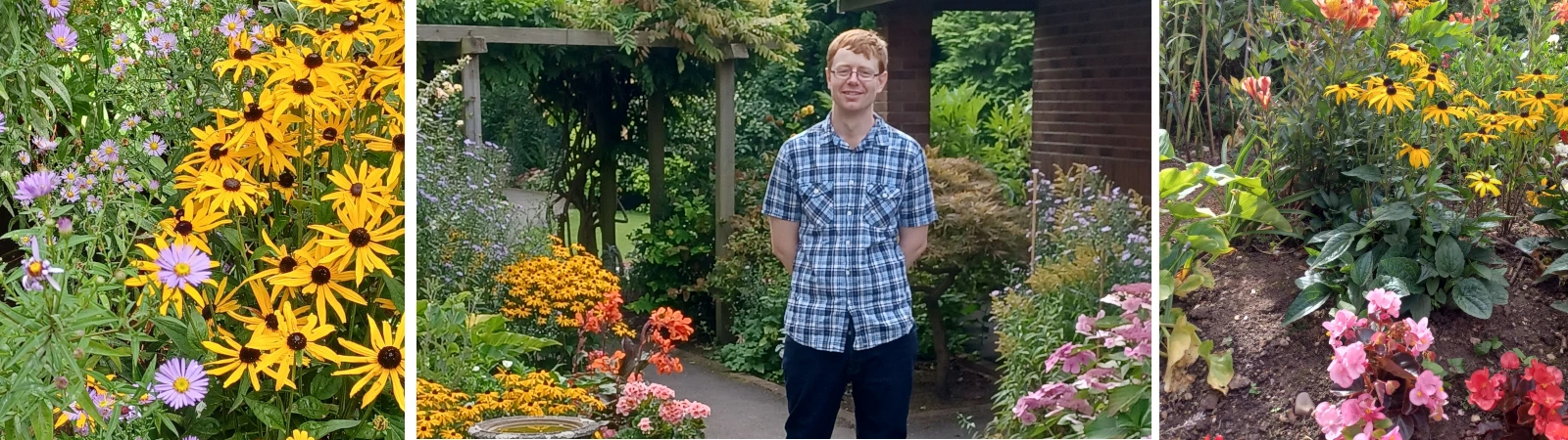 Collage of flowers in the garden at The Firs and Gardener Jordan